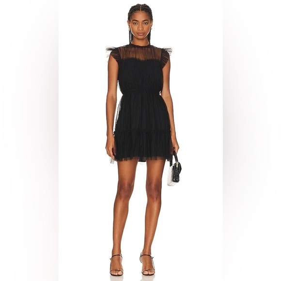 Steve Madden Women’s Large Black Sheer Tulle Ruffle Mini Dress Party Elegant - Picture 1 of 10